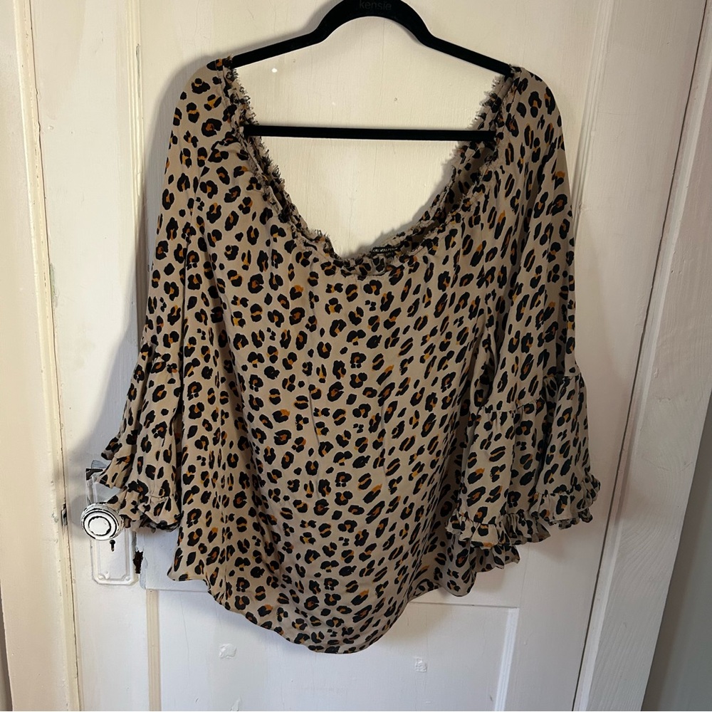 Kobi Halperin Animal Print Ruffle Blouse